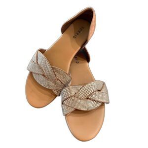 Torrid Rhinestone Suede Slide Sandals Tan 9.5WW Wide Fit Sparkly Summer Slip On